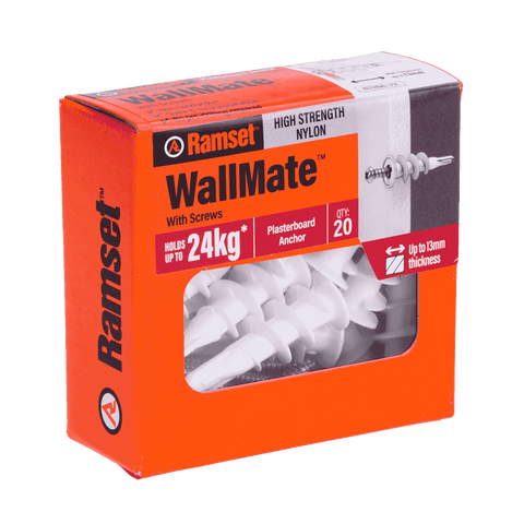 Ramset Nylon WallMate Plasterboard Anchor with Screws - 20 Pack, 24kg Hold