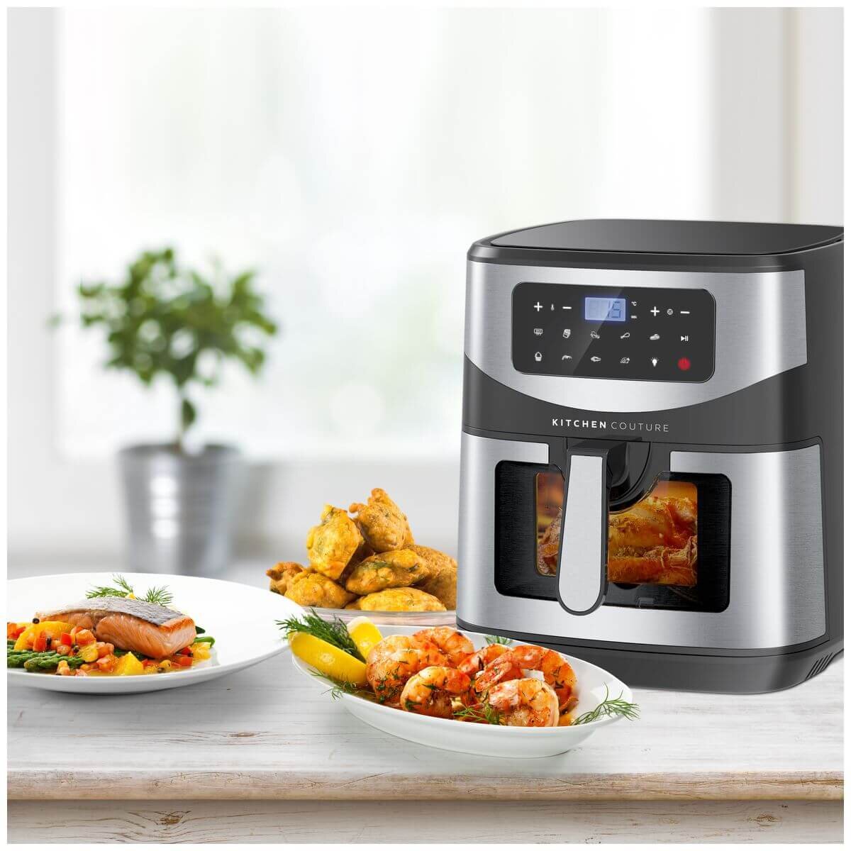 Kitchen Couture Clear View Digital Air Fryer 12L - Black and Silver - Touch Controls, Presets - 10004941