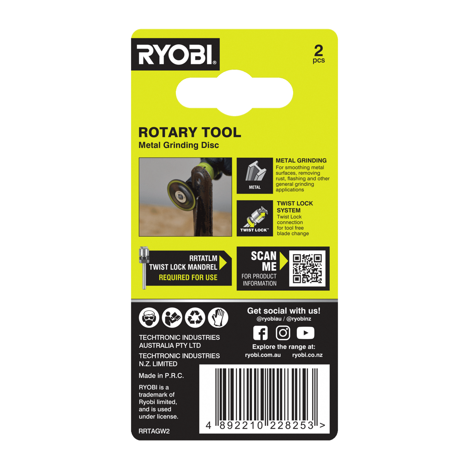 Ryobi 38mm Twist Lock Grinding Discs - 2 Pack