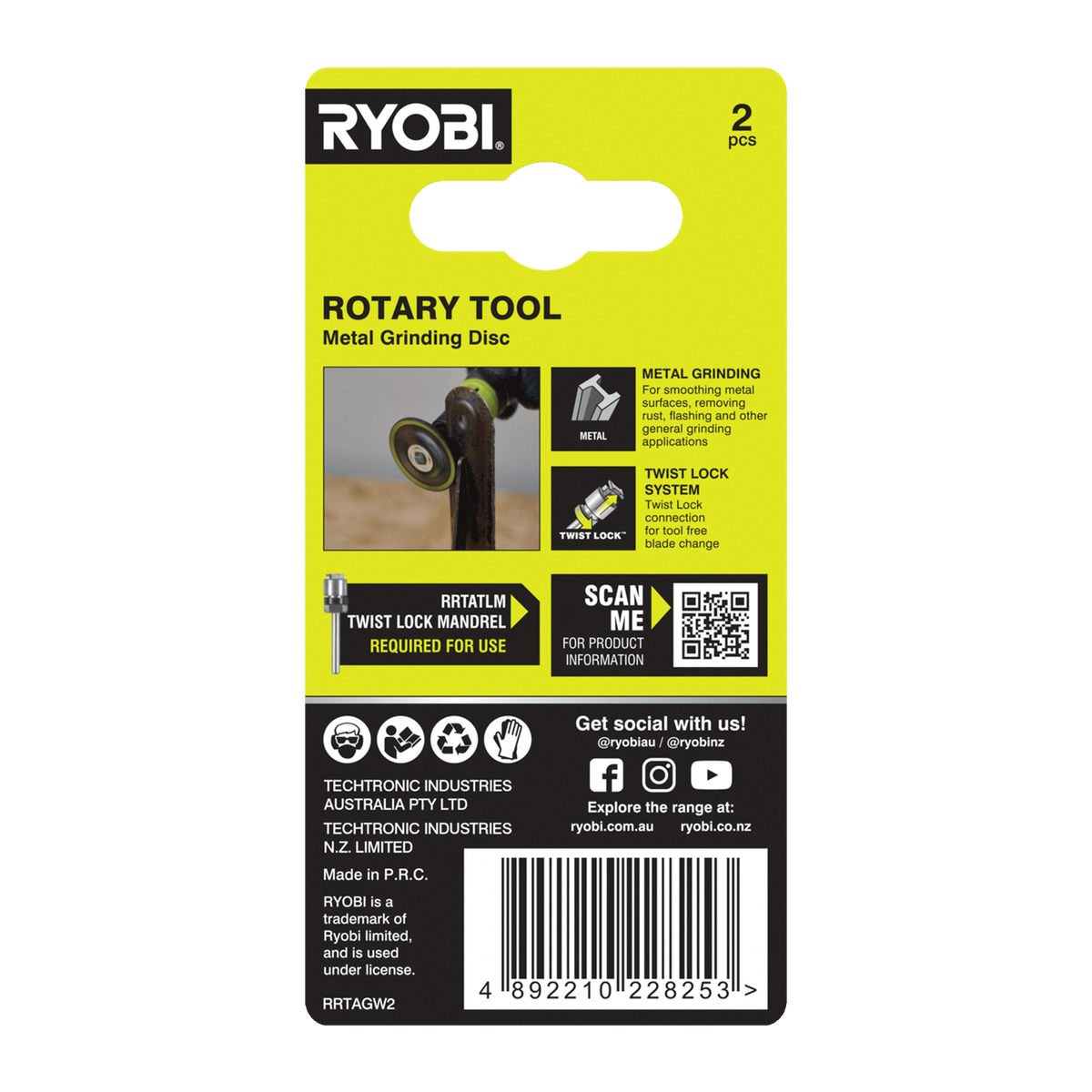 Ryobi Twist Lock Grinding Discs 2 Pack - 38mm - Metal Grinding - 35,000 RPM - SuperSaverAU - view 2