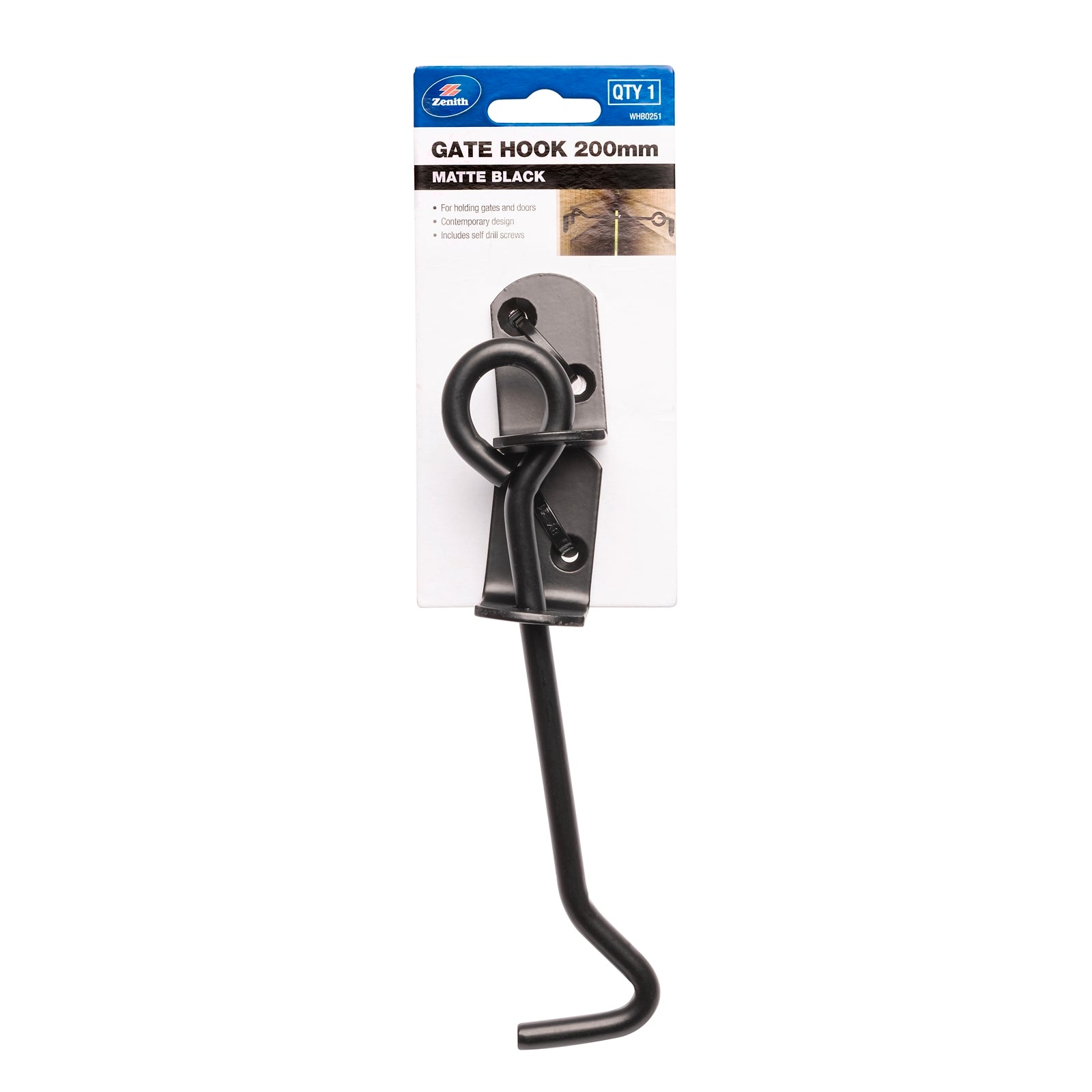 Zenith 200mm Matte Black Steel Gate Hook and Eye