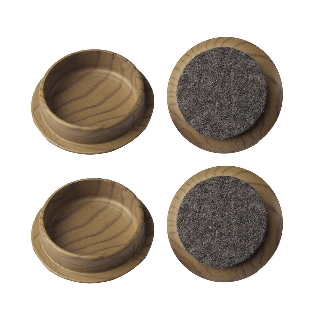 Surface Gard 44mm Dark Wood Effect Round Castor Cup Felt Base - 4 Pack