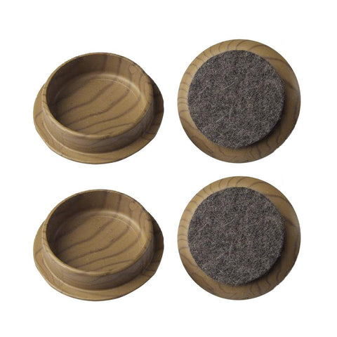 Surface Gard 44mm Dark Wood Effect Round Castor Cup Felt Base - 4 Pack