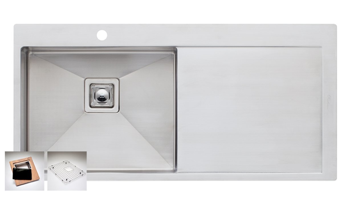 Oliveri Professional Series 1040mm Single Bowl Sink - Left Hand Drainer, Brushed Stainless Steel - PR1122