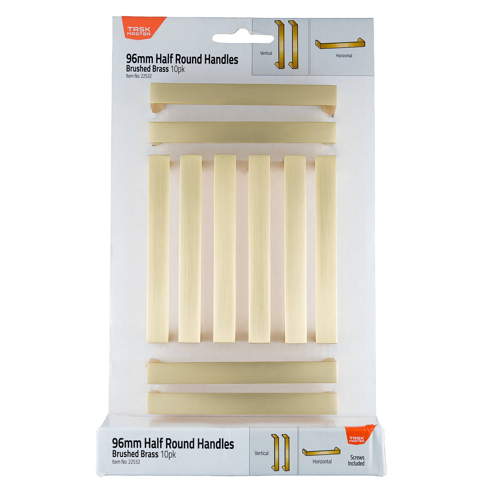 Taskmaster 96mm Brushed Brass 1/2 Round Cabinet Handle 10 Pack