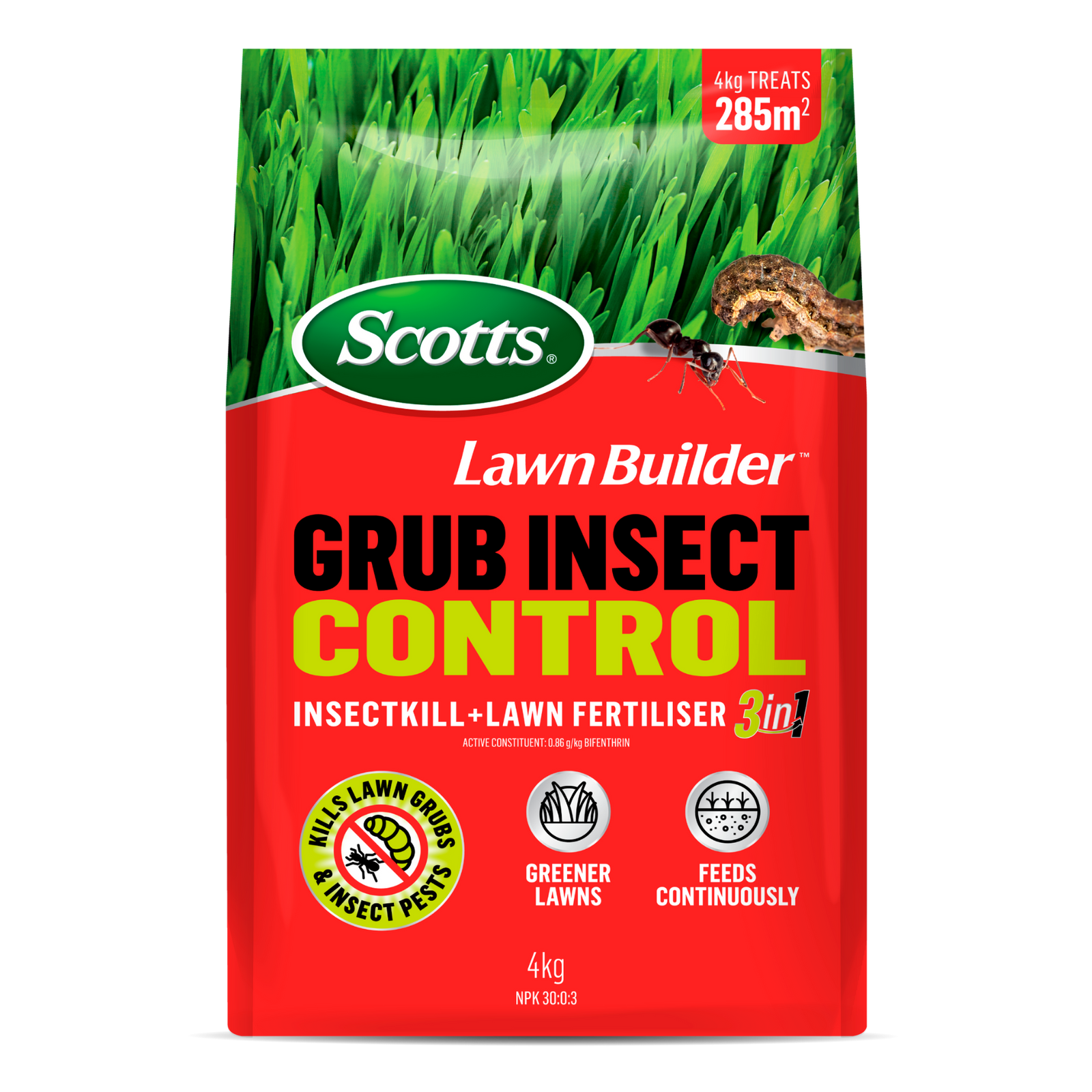 Scotts Lawn Builder 4kg Grub + Insect Control 3-in-1 Granular Lawn Fertiliser