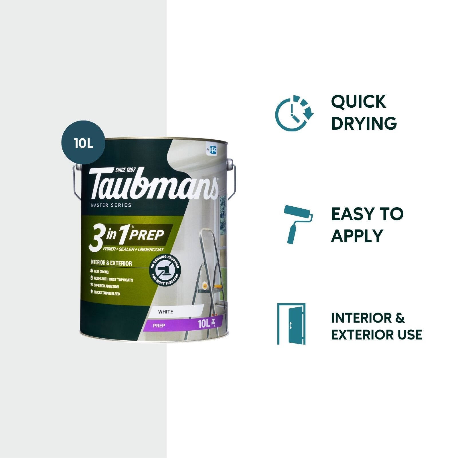 Taubmans 3 In 1 Primer Undercoat Sealer 10L White Water Based