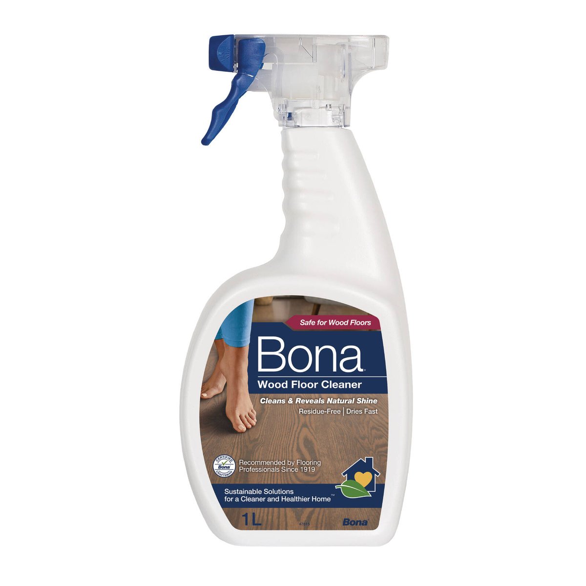 Bona 1L Wood Floor Cleaner Trigger Spray Fast Drying Residue Free