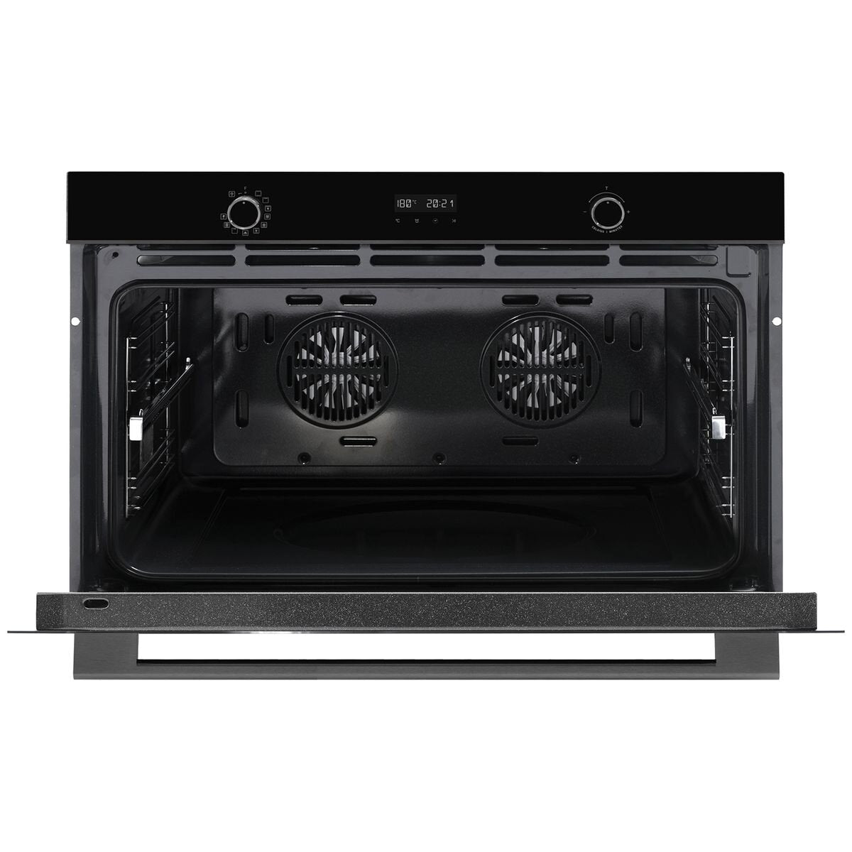 Omega 11 function built-in oven with AirFry - 148L, black glass, Midnight trim, telescopic runners - OBO9011AM