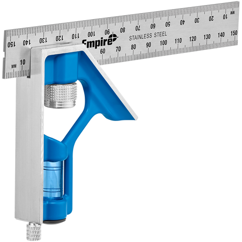 Empire 150mm True Blue Combination Square, Stainless Steel Blade with Vial