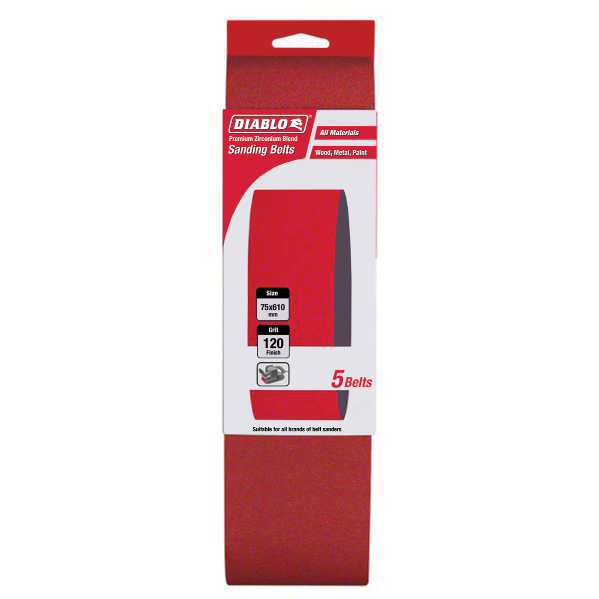 Diablo 75 x 610mm 120 Grit Abrasive Sanding Belts - 5 Pack