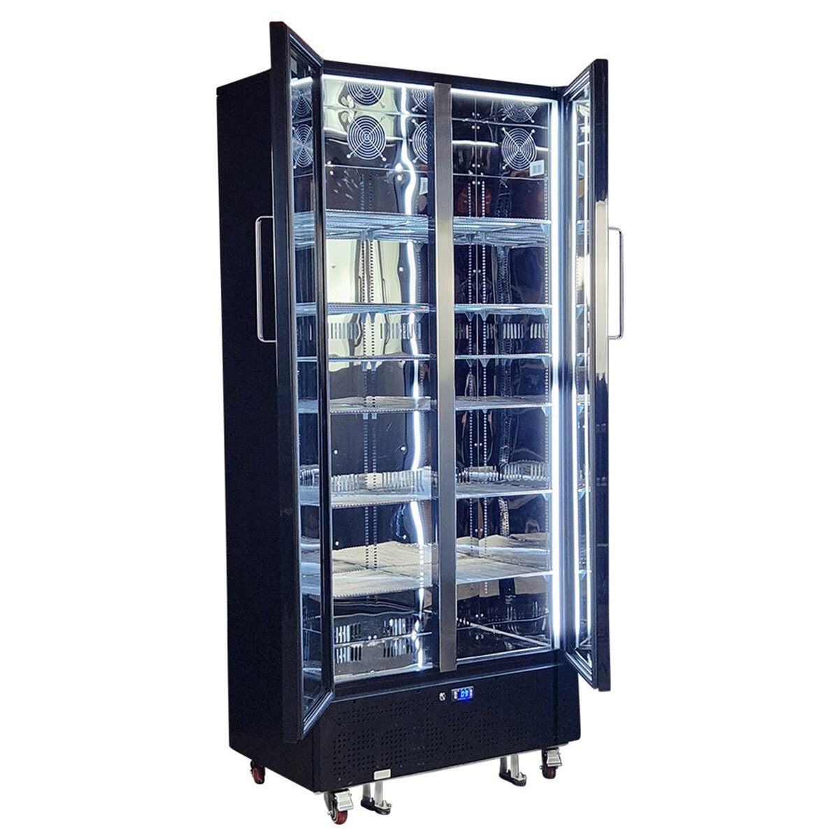 Schmick 694L two door heated glass beverage refrigerator - black, side by side doors - SK668-B-HD