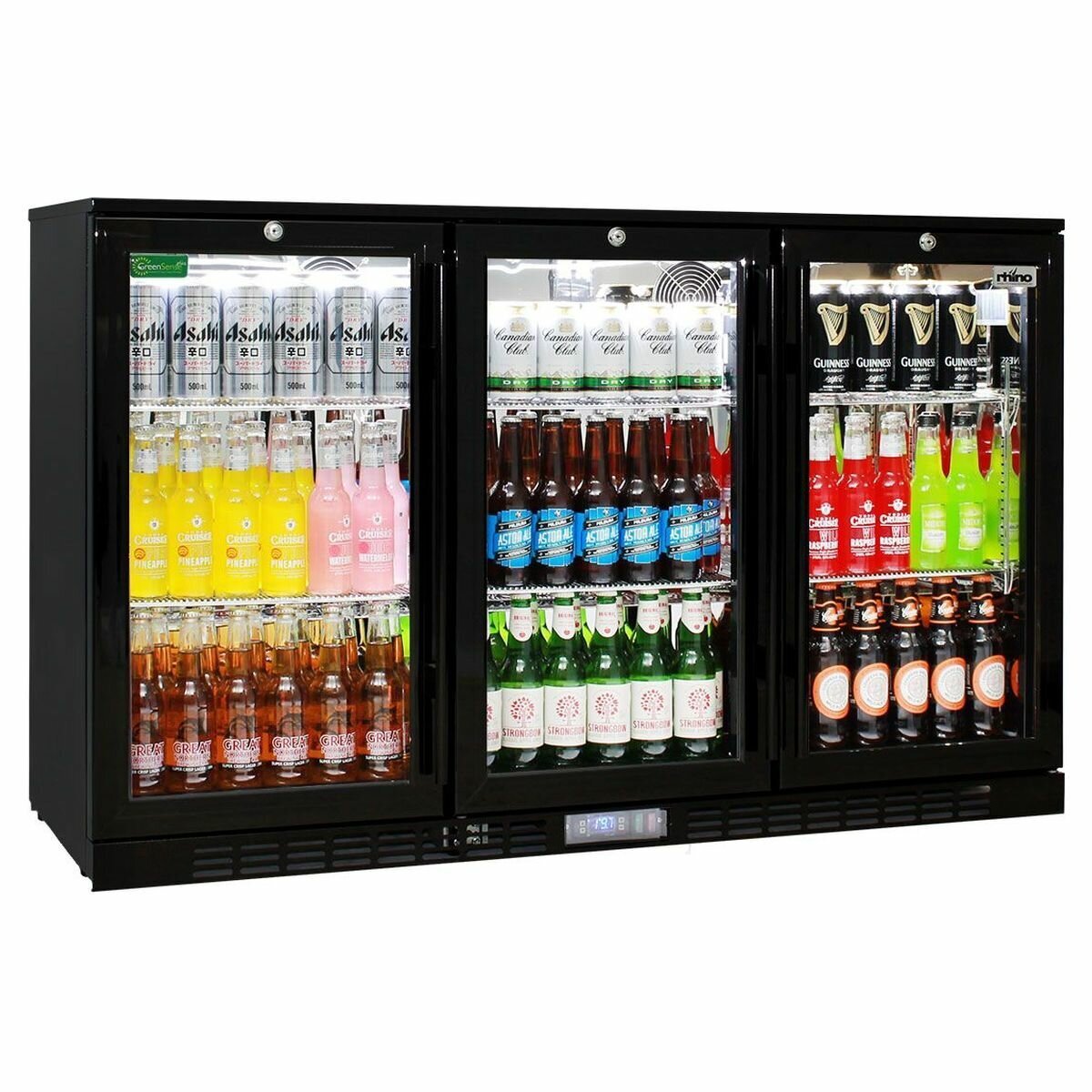 Rhino 330L Outdoor Beverage Centre - Black, 3 Doors, LED Lighting, Lockable - SG3H-B
