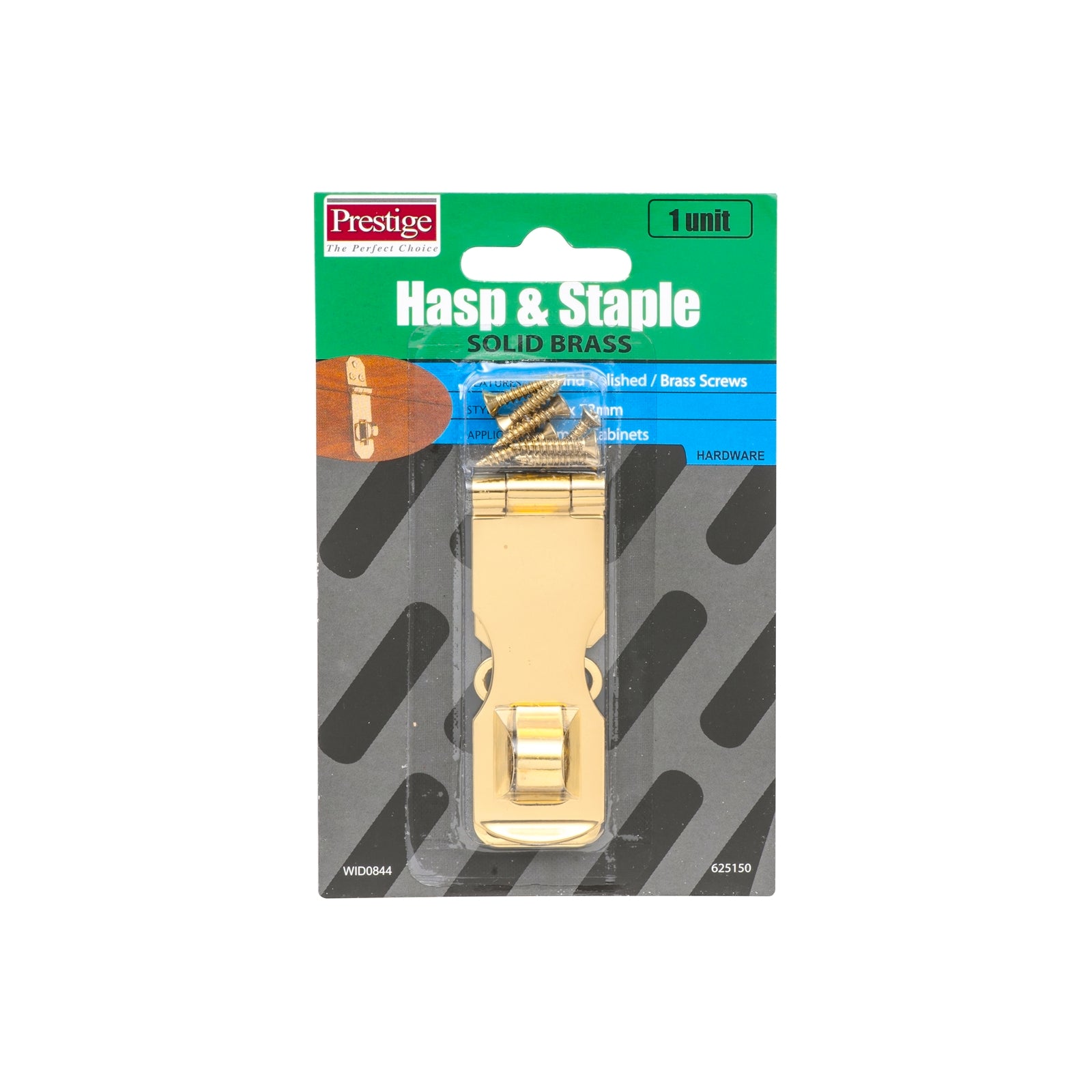 Prestige 25 x 73mm Solid Brass Hasp and Staple, Polished Brass Finish