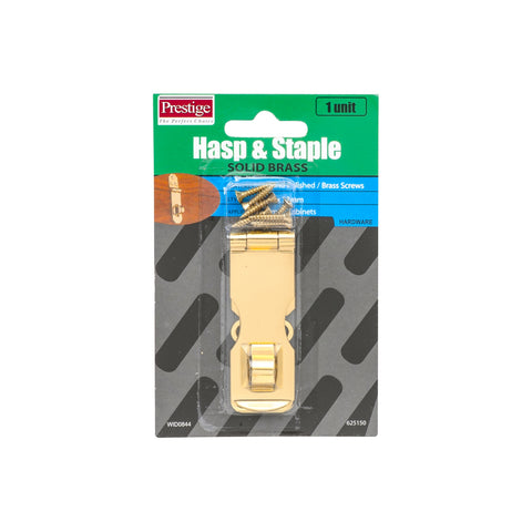 Prestige 25 x 73mm Solid Brass Hasp and Staple, Polished Brass Finish