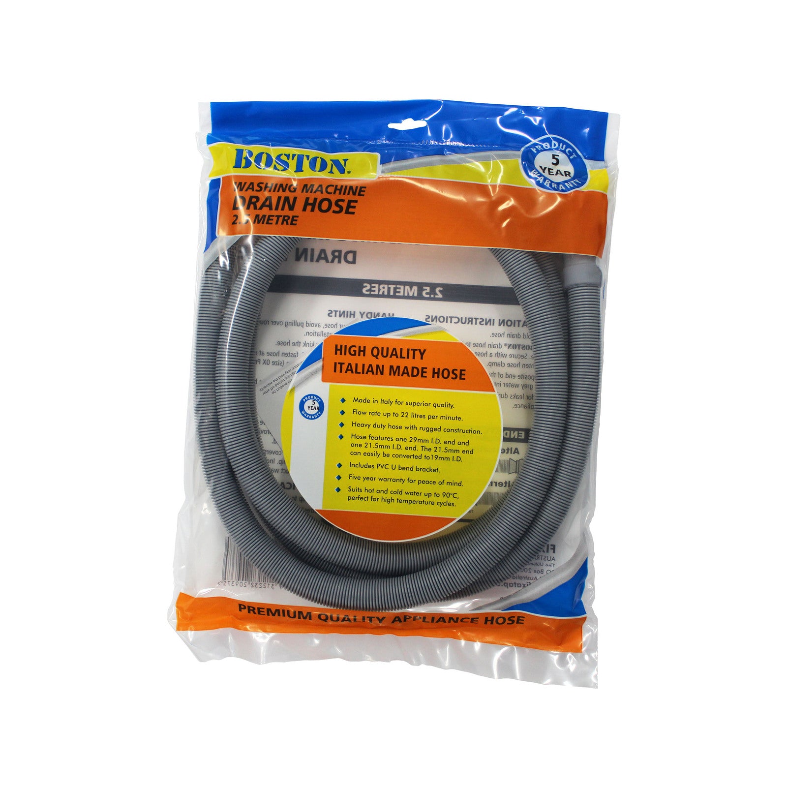 Boston 2.5m Corrugated Washing Machine & Dishwasher Outlet Drain Hose
