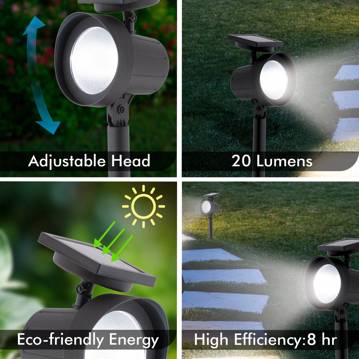 Arlec 20 Lumens LED Solar Garden Spot Light, Black Ground Stake LVS019