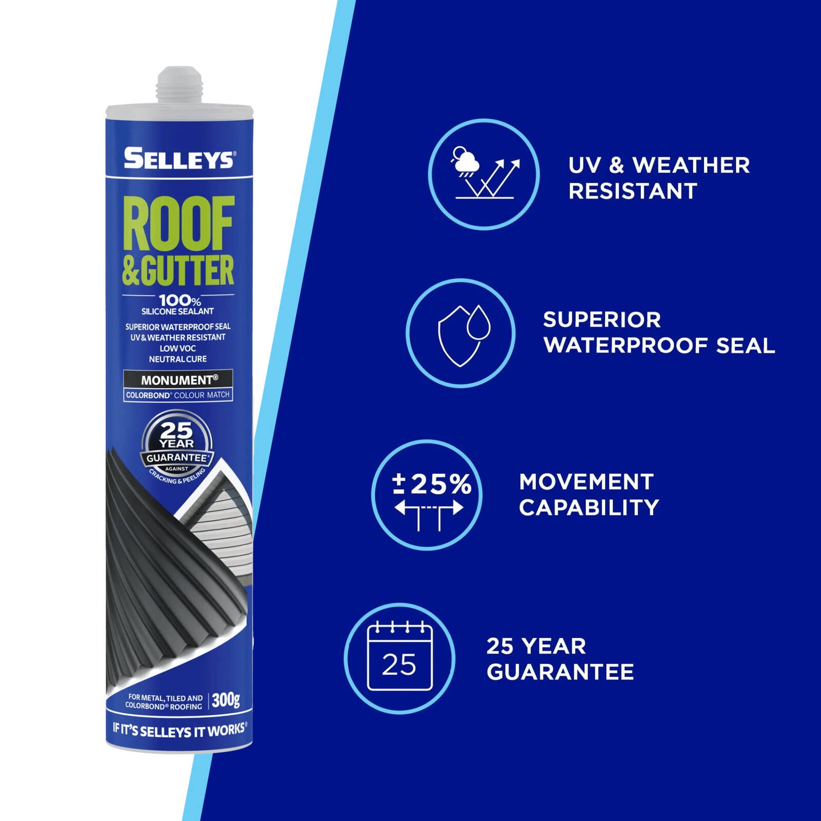 Selleys Roof and Gutter Silicone Sealant Monument 300g UV Resistant