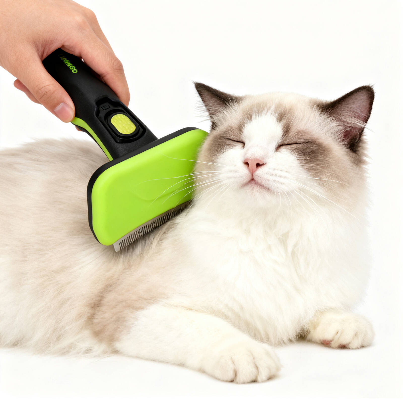 Flamingo Self-Cleaning Deshedding Tool with Retractable Blades, Green, for Dogs & Cats