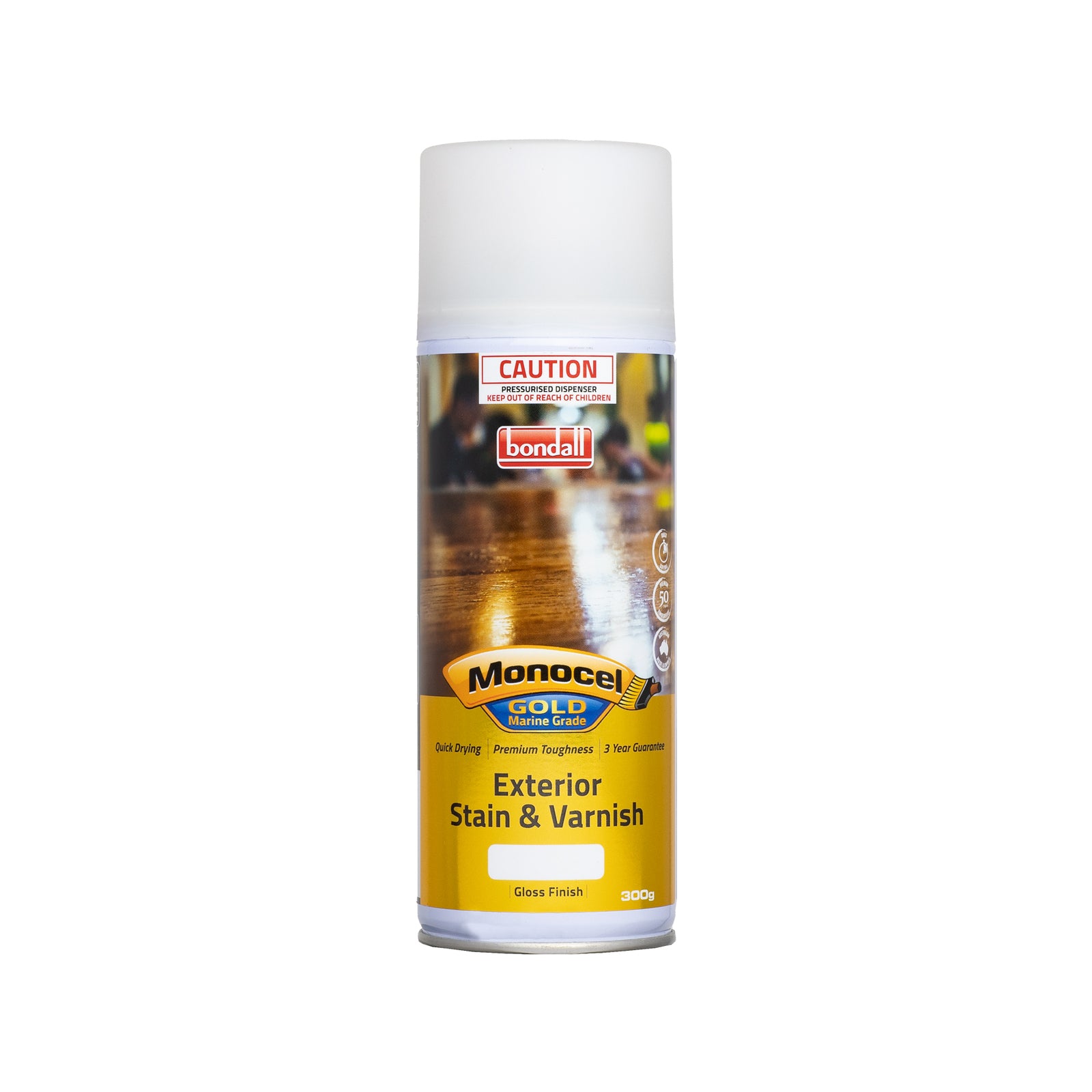 Bondall Monocel Gold Cedar Marine Grade Stain & Varnish Aerosol 300g Polyurethane UV Resistant