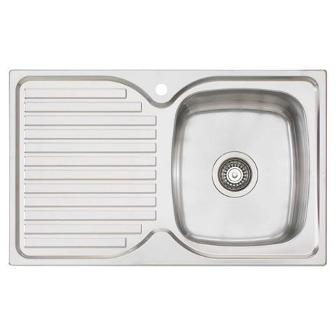 Oliveri Endeavour Single Bowl Topmount Sink - Left Hand Drainer, Polished Stainless Steel, 17L Bowl - EE22