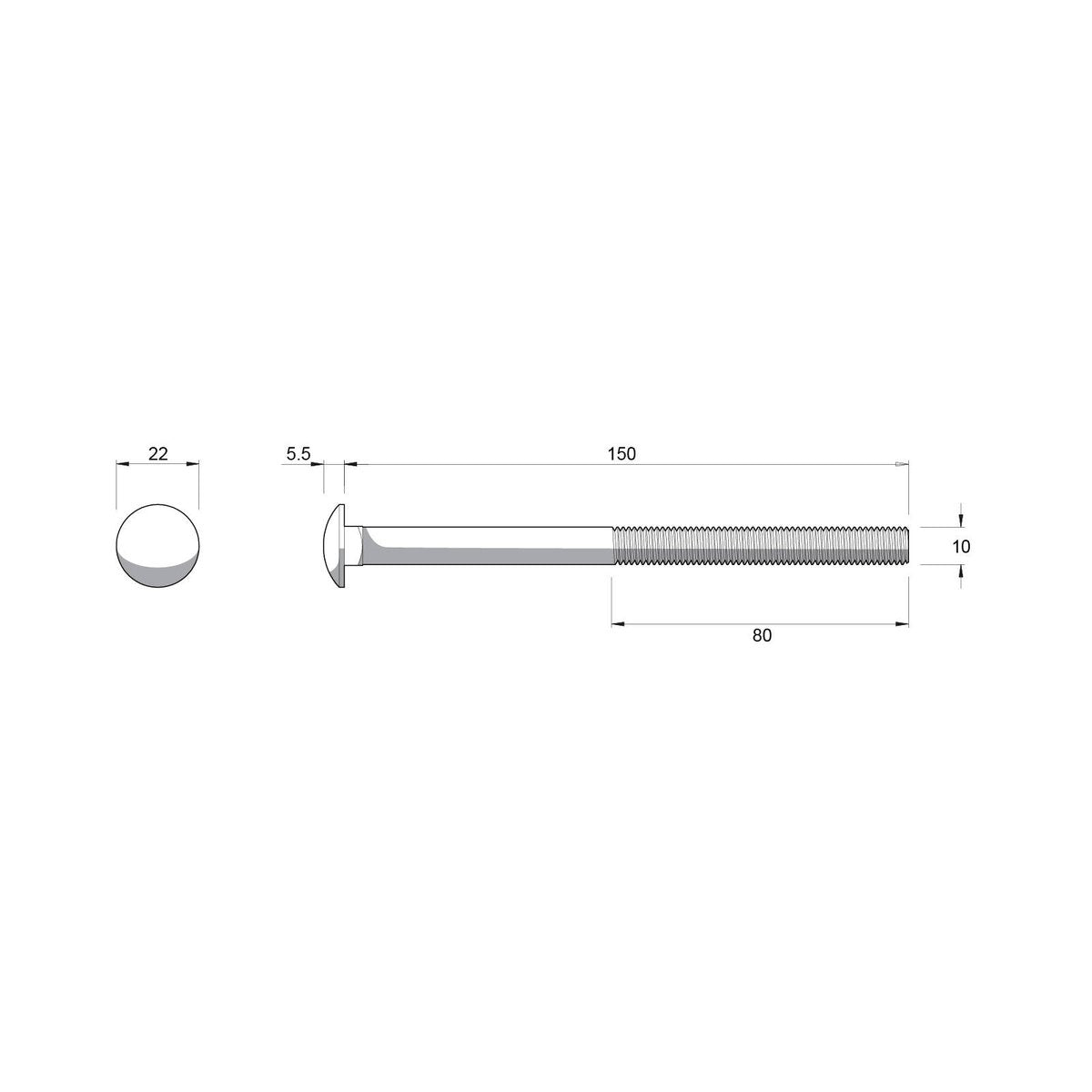 ZENITH M10 x 150mm Hot Dipped Galvanised Black Cup Head Bolt And Nut