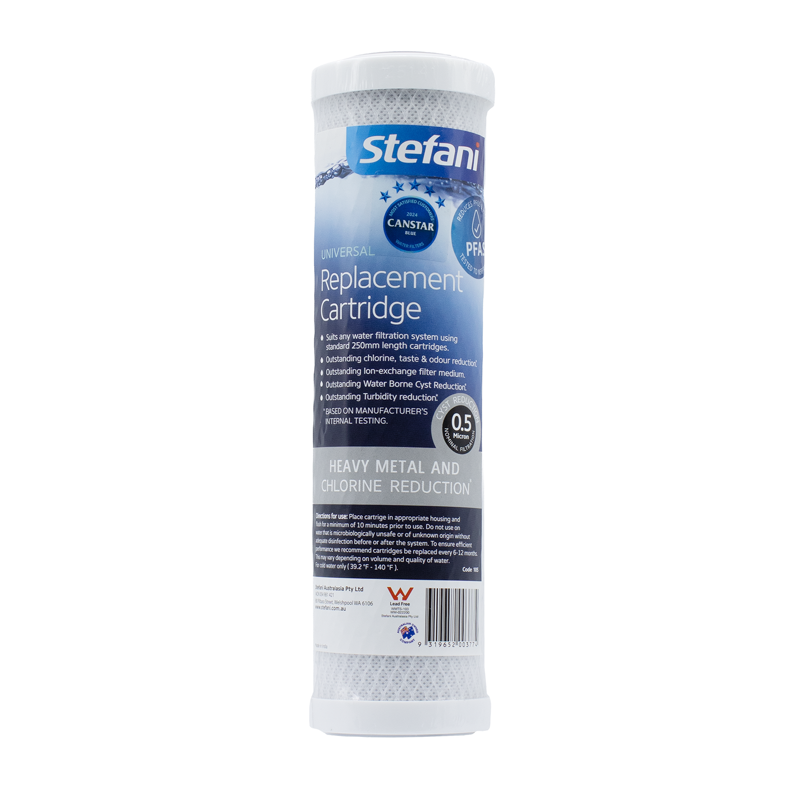 Stefani 250mm 0.5 Micron Lead Reduction Universal Replacement Water Filter Cartridge