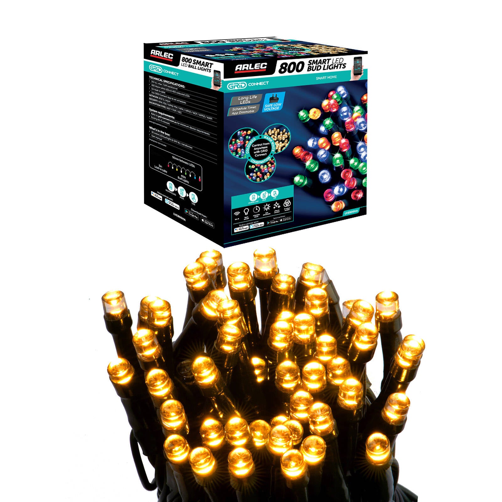Arlec Grid Connect Smart 800 LED Bud String Lights LVE800HA