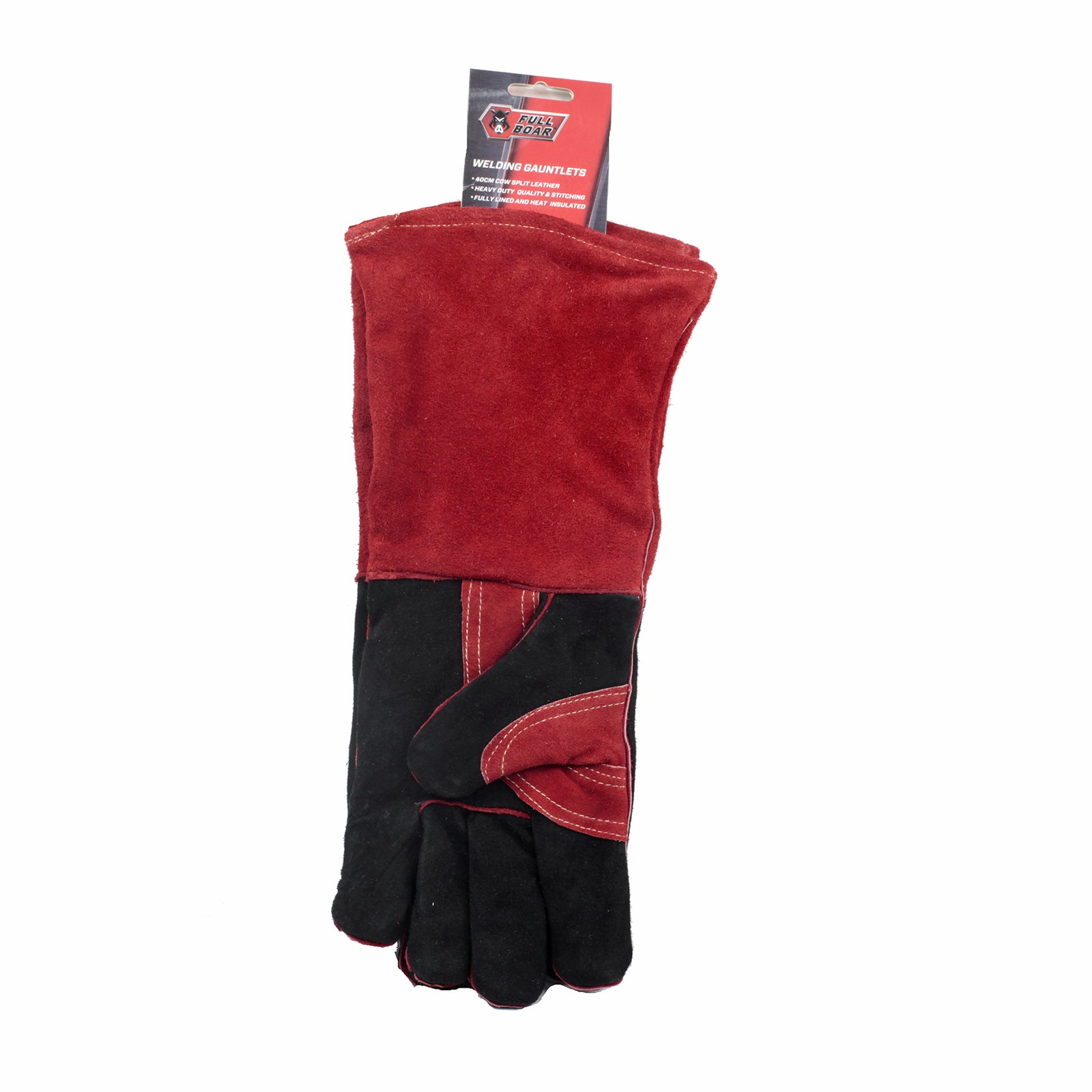 Full Boar 40cm Leather Welding Gloves Black/Red
