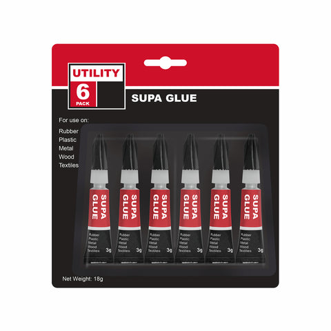 Utility 3g Super Glue, Dries Clear, 6 Pack