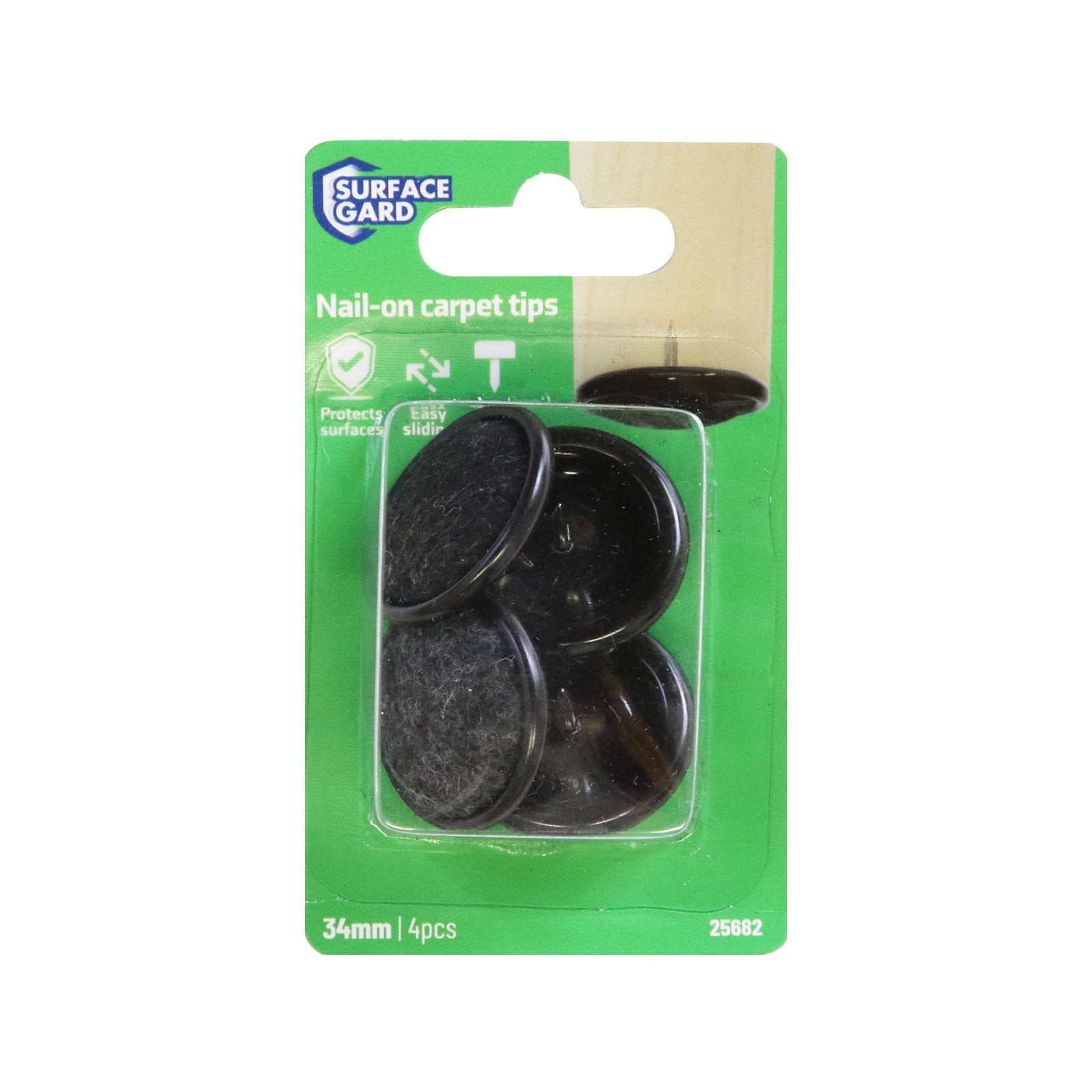Surface Gard 34mm Brown Round Castor Cup Carpet Base - 4 Pack