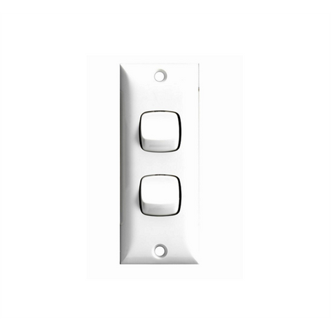 HPM Architrave 2 Gang Switch, 81 x 32mm, White ABS, 10A, 240V, Indoor