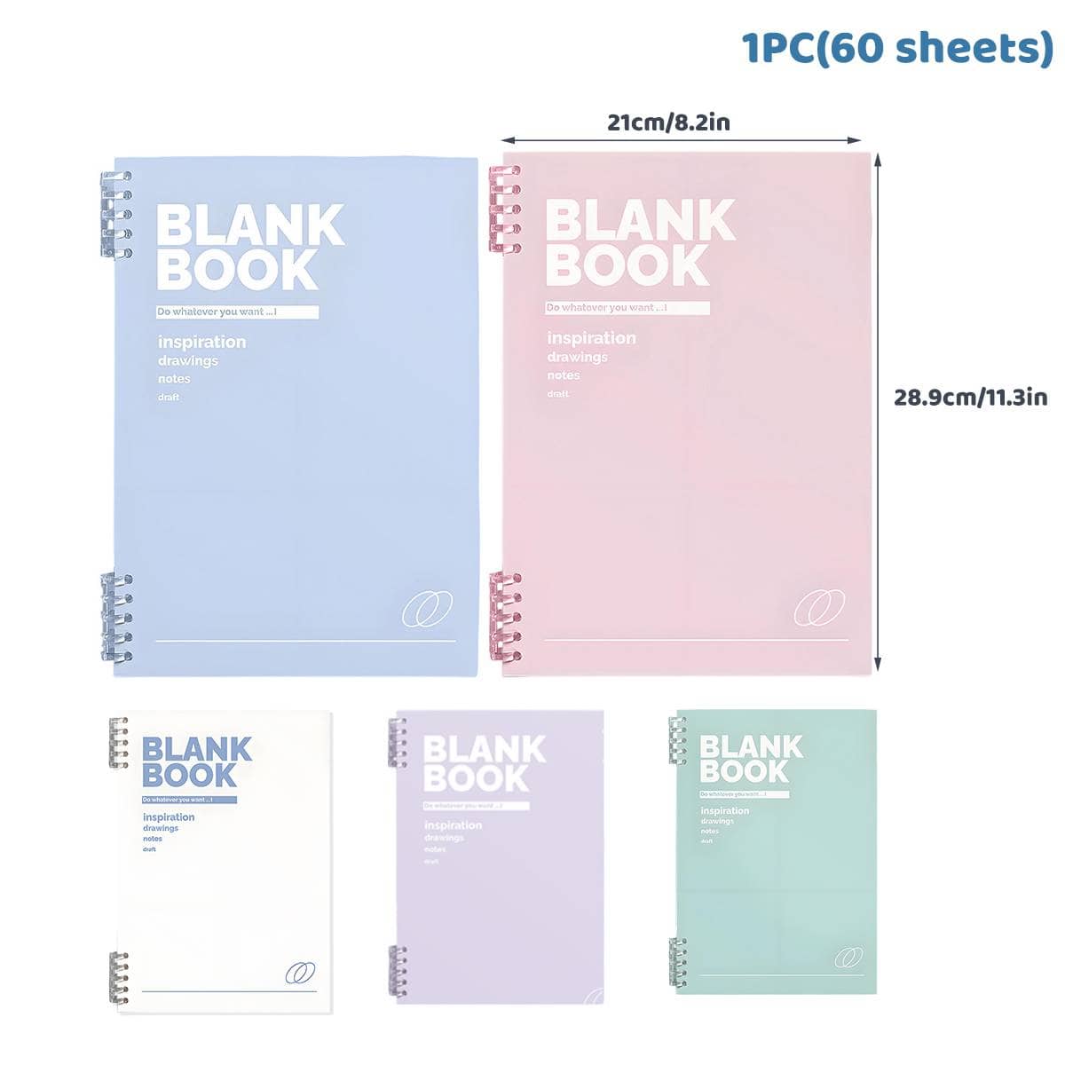 A4 Blank Coil Notebooks Set of 5 Colours Soft Cover 60 Sheets Each - view 3