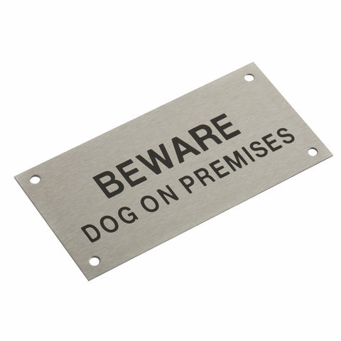Sandleford 95 x 47mm Stainless Steel Beware Dog On Premises Sign, Weather Resistant with Fixings