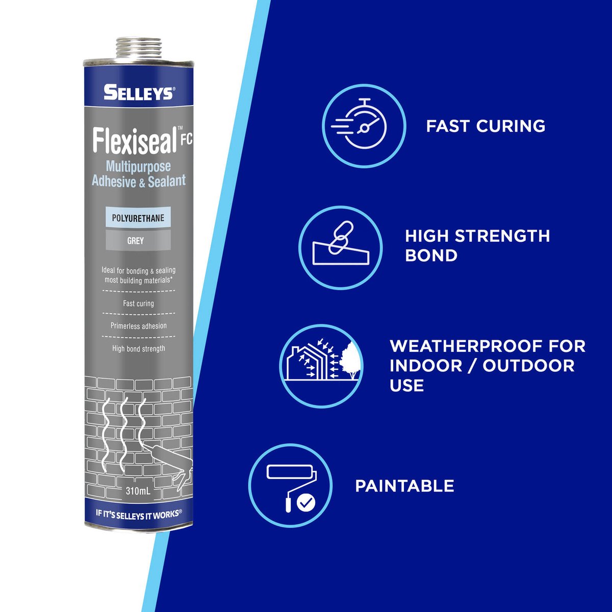 Selleys Flexiseal FC Polyurethane Sealant & Adhesive Grey 310ml