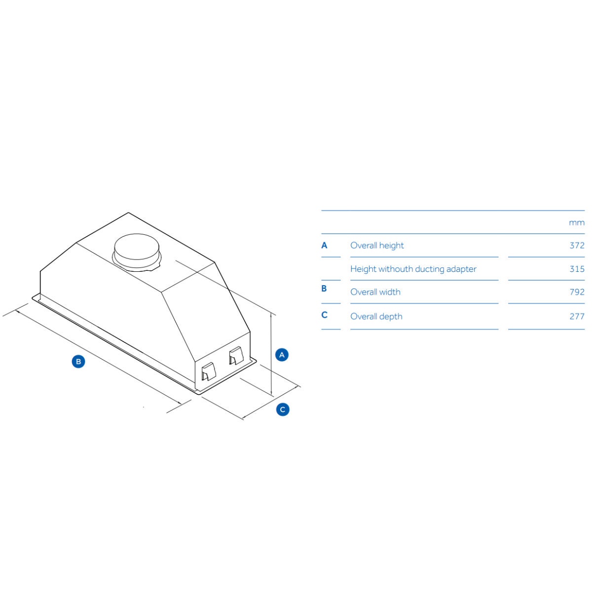 Haier 90cm Integrated Insert Undermount Rangehood - Stainless Steel - 780m³/h - Push Buttons - HPH90ILX2