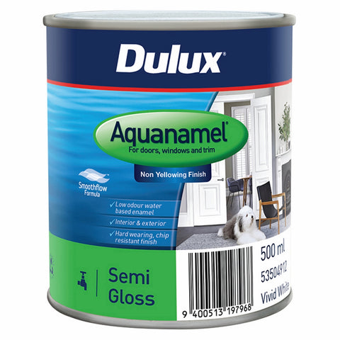 Dulux Aquanamel 500ml Semi Gloss Vivid White Interior Exterior Paint