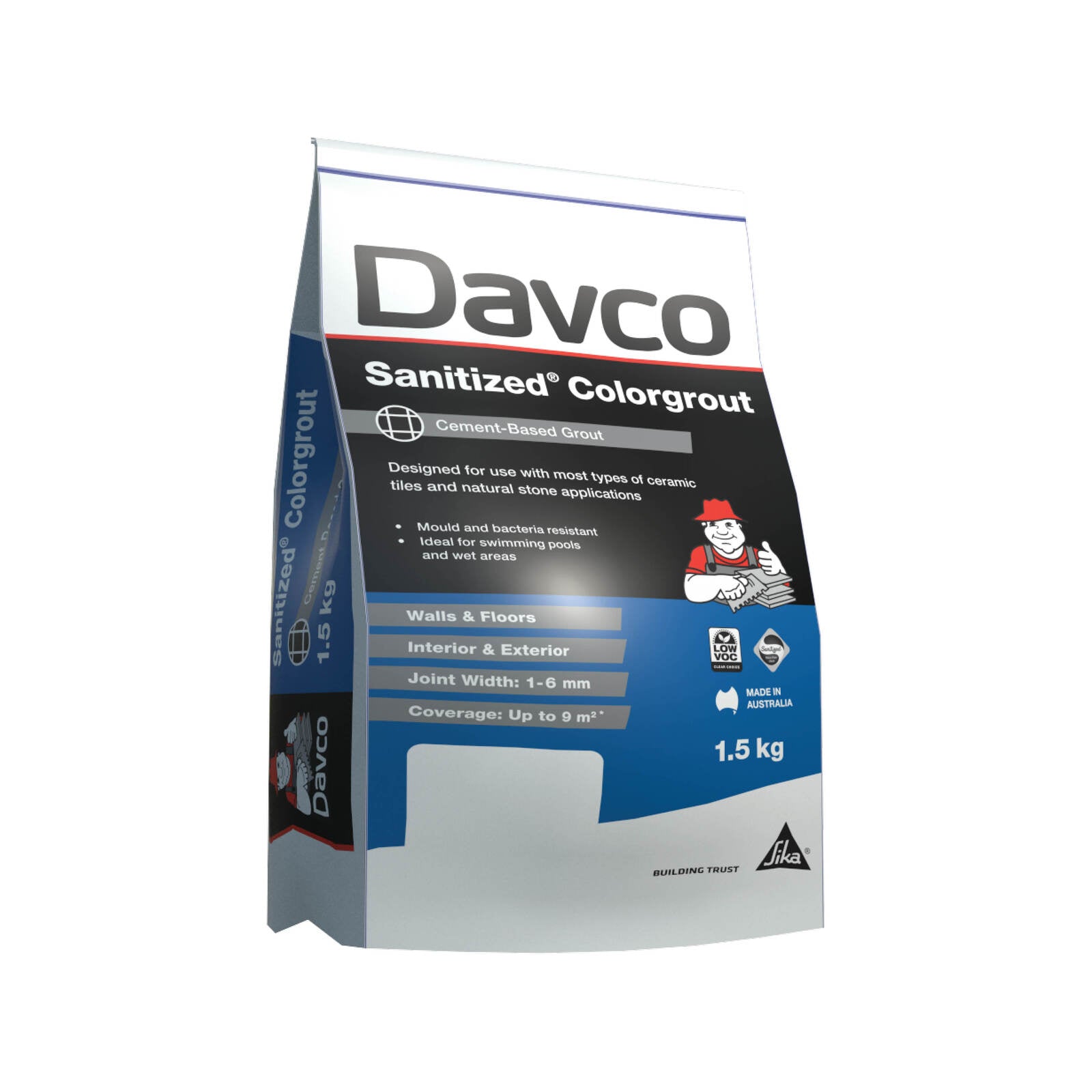 Davco 1.5kg White #01 Sanitized Colourgrout - Cement Based, Mould Resistant, Wall & Floor