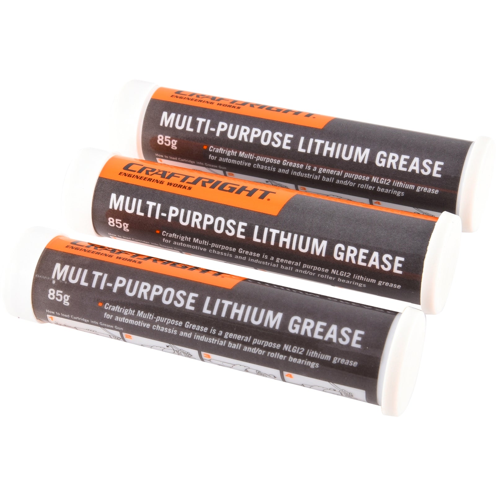 Craftright Mini Grease Cartridge 3 Pack, NLGI 2 Lithium, 85g Each