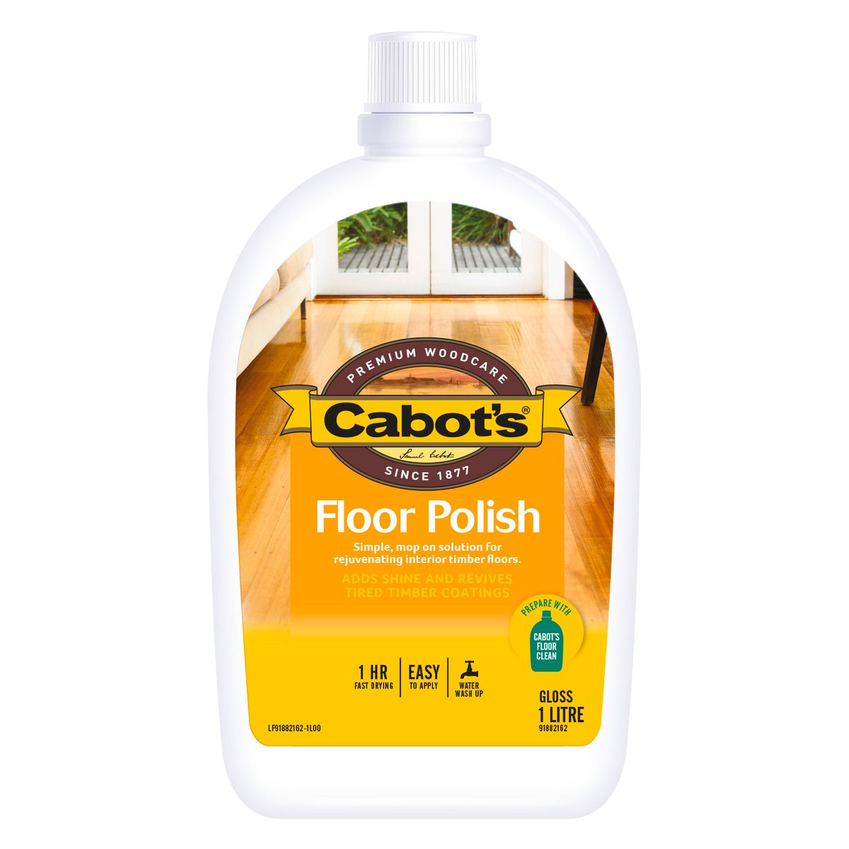 Cabot S Floor Polish - 1L - Clear - Water Based - Fast Drying - SuperSaverAU - view 1
