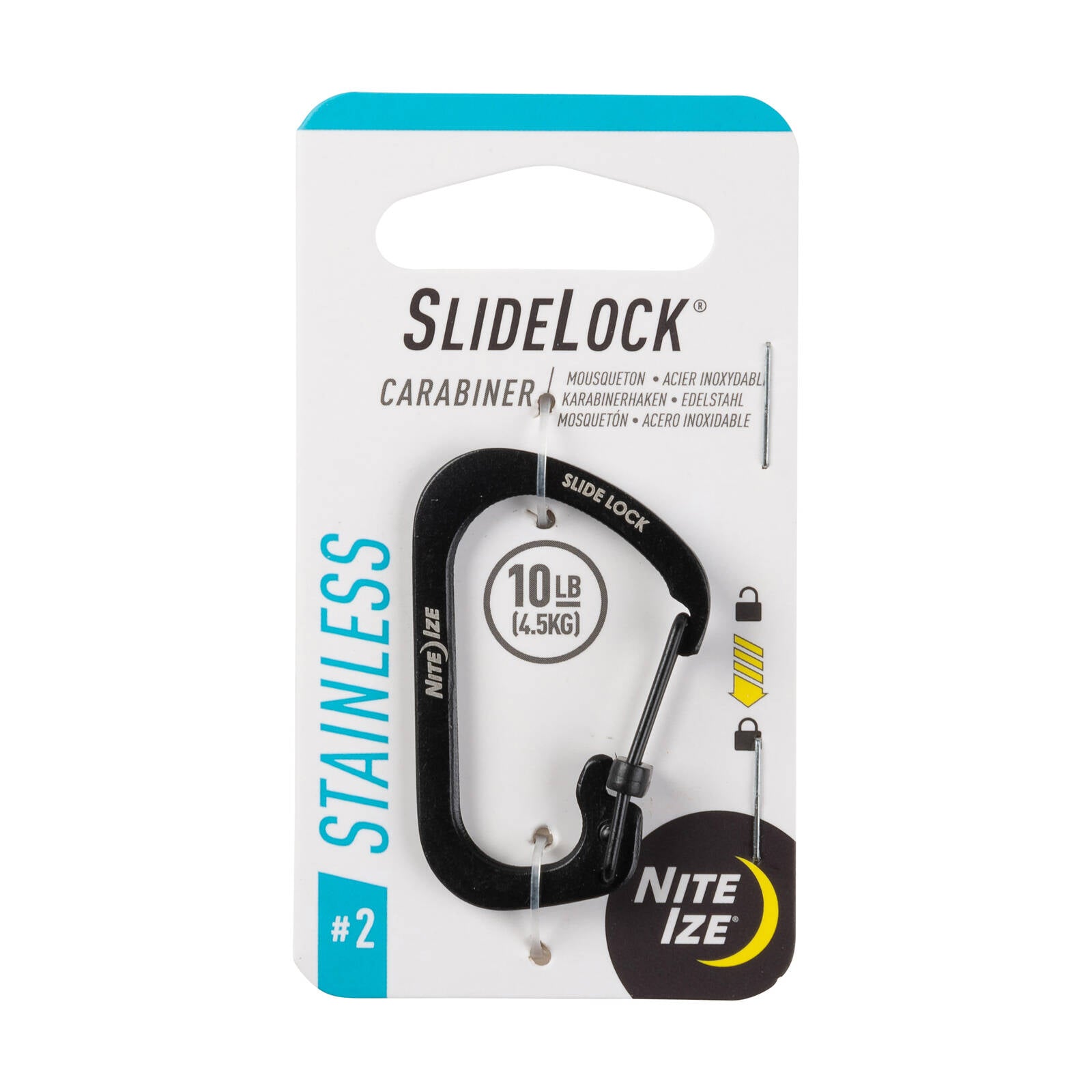 Nite Ize Size 2 Carabiner Slide Lock, Black Stainless Steel