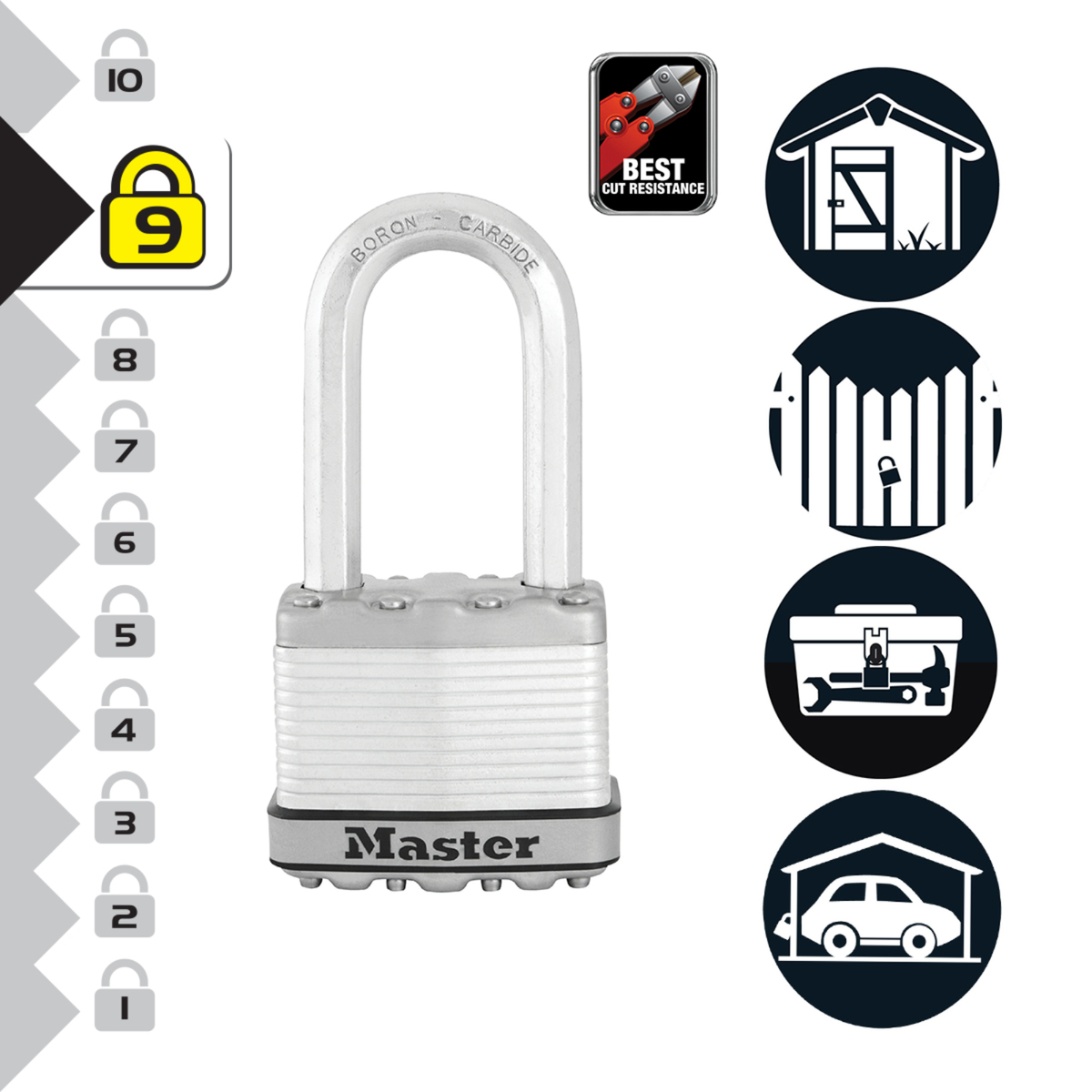 Master Lock Magnum 51mm Long Shackle Laminated Steel Padlock - 4 Pack