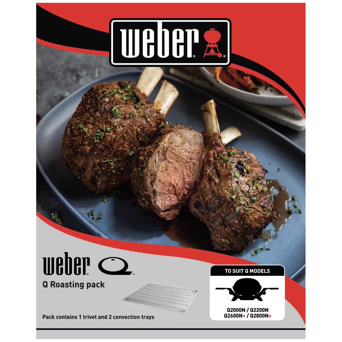 Weber Q Roasting Pack - 1 Trivet and 2 Convection Trays Included - Gas BBQ Accessory - 1500286