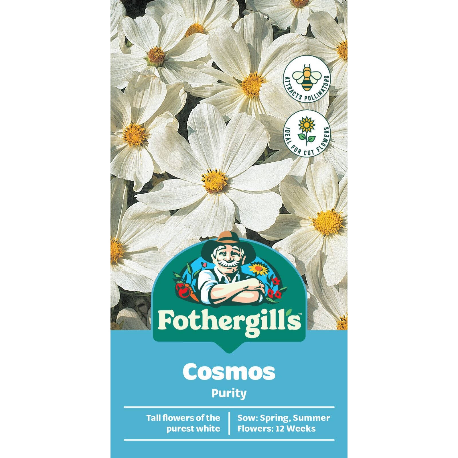 Mr Fothergill's Cosmos Purity Flower Seeds - White Single Blooms 90cm