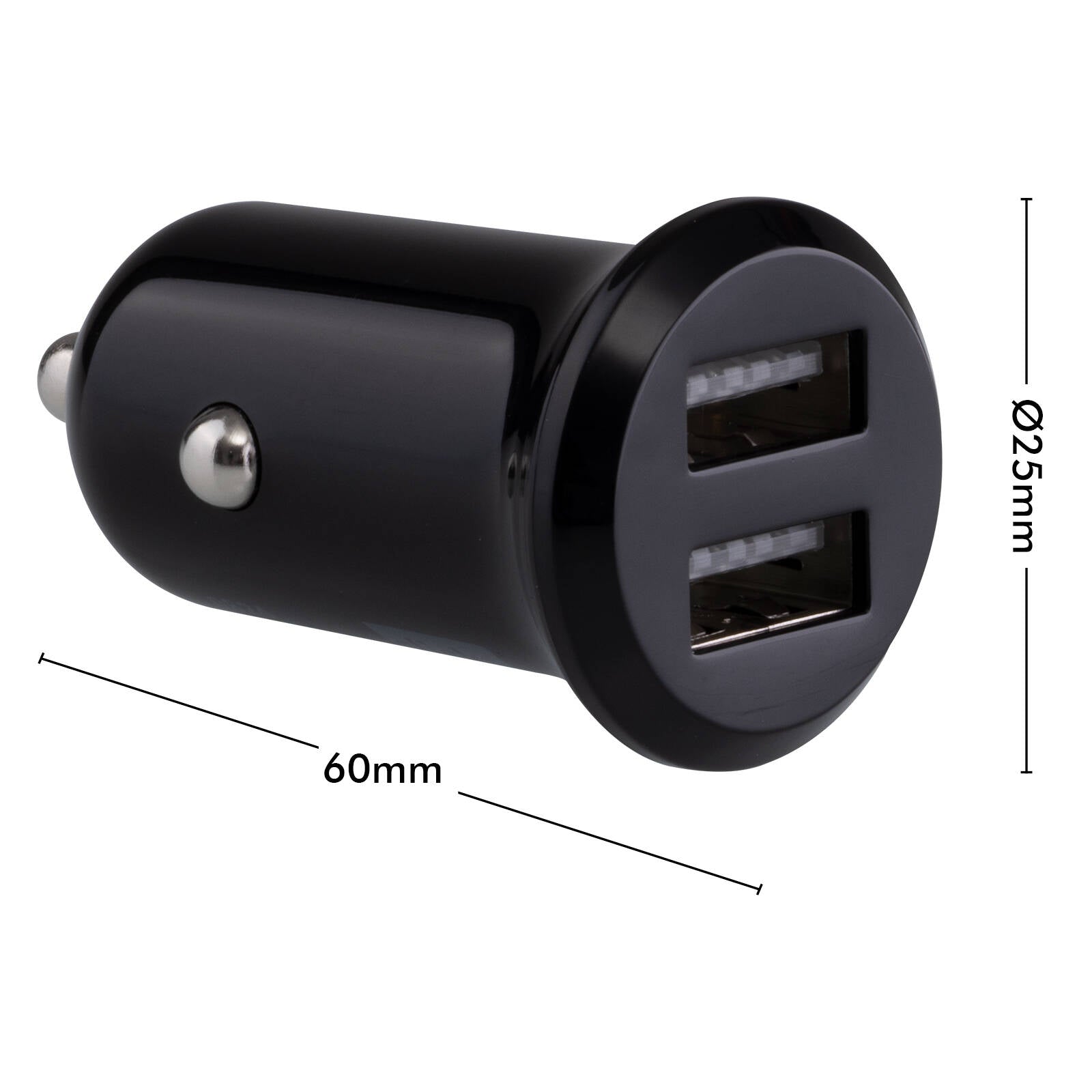 Click 12W 2 Port USB Car Charger CLK1006B - Black, Charges Two Devices at Once