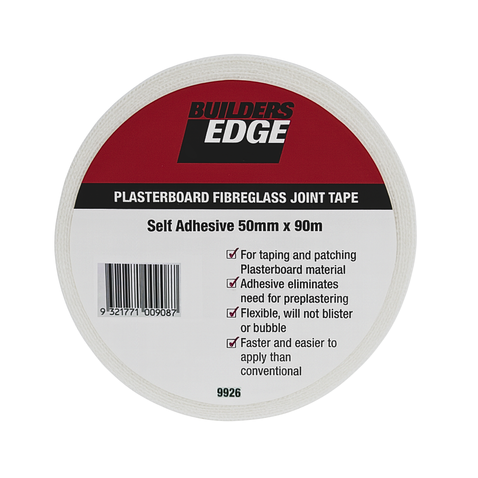 Builders Edge 50mm x 90m Fibreglass Plasterboard Joint Tape, Self-Adhesive Mesh