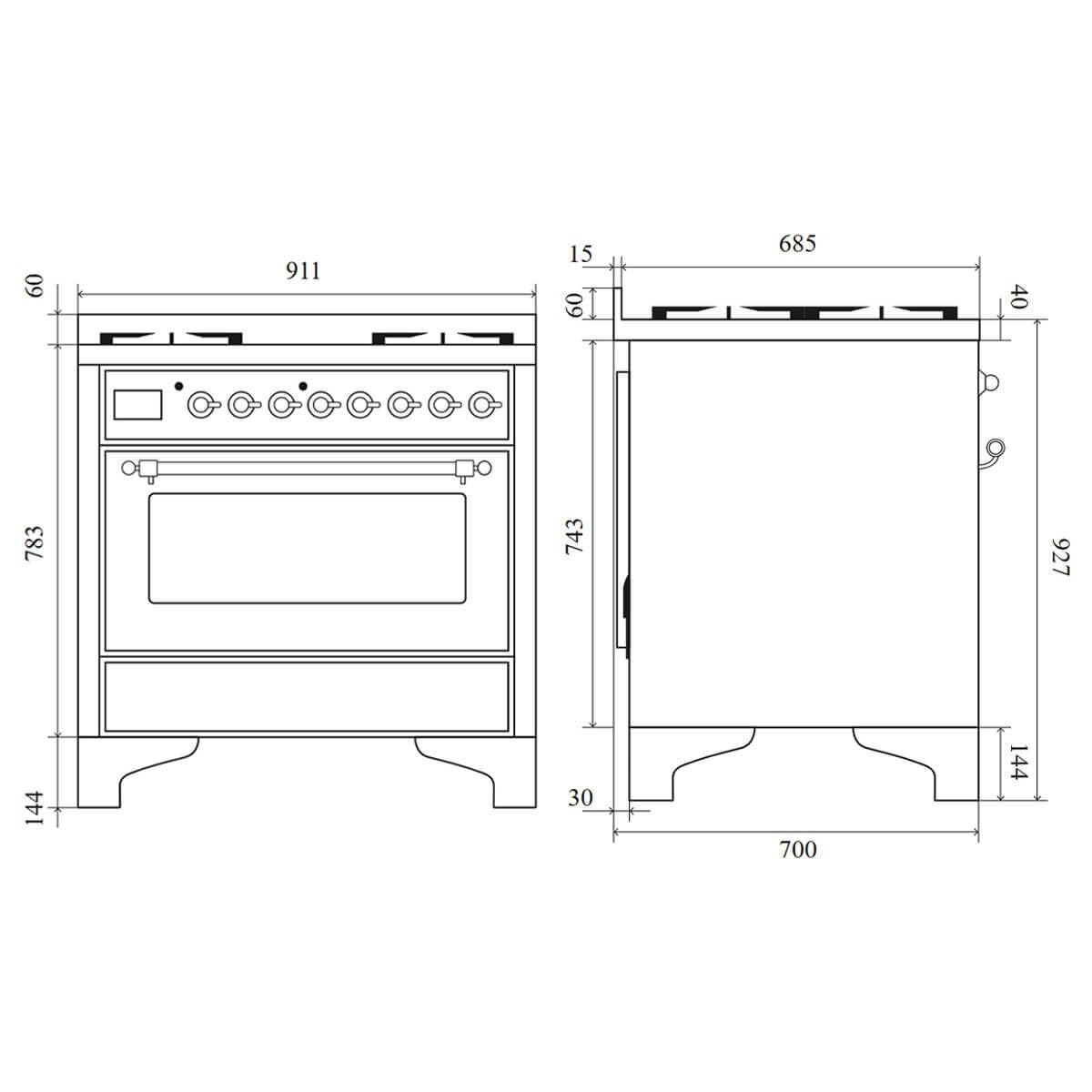 ILVE Majestic 90cm Freestanding Dual Fuel Oven - Touch Display, 16 Functions, Blue Grey Brass - M09IDNE3-BGG