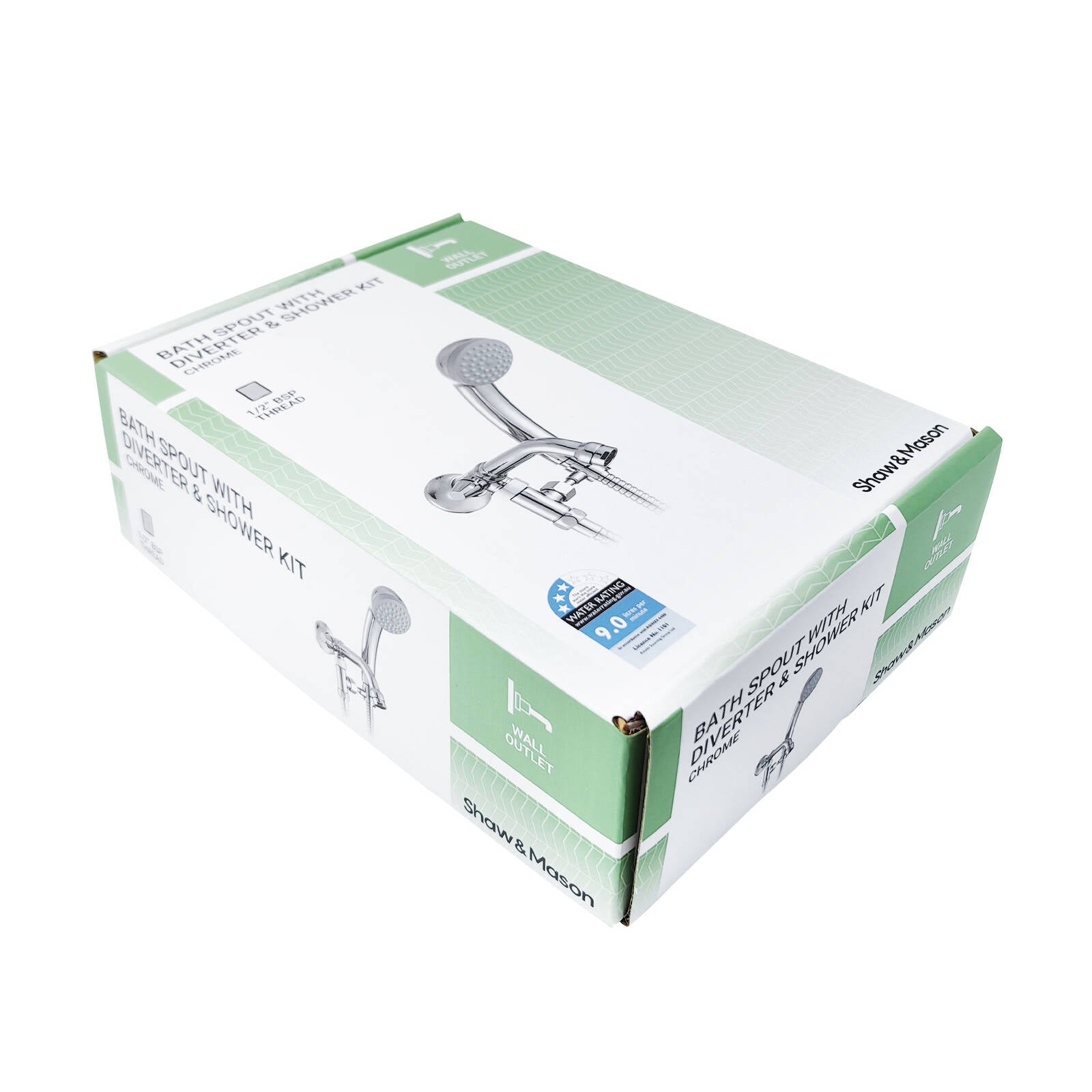 Shaw & Mason Chrome Bath Spout with Diverter and Shower Kit 3 Star WELS 9L/min