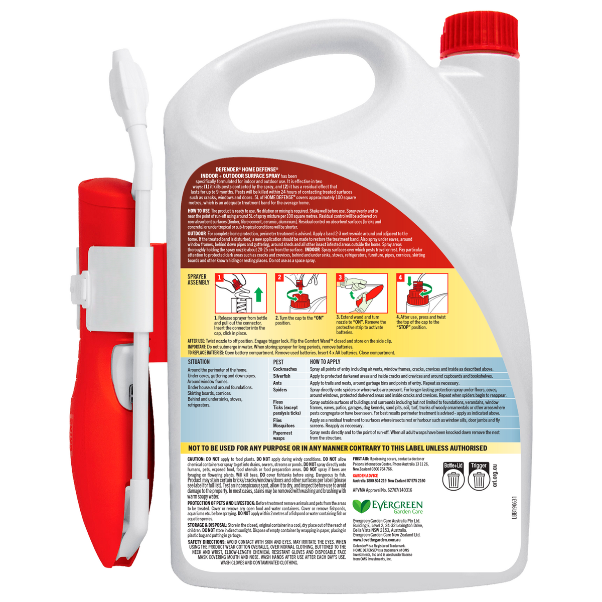 Defender 5L Home Defense Surface Spray - Indoor & Outdoor Insecticide with Comfort Wand