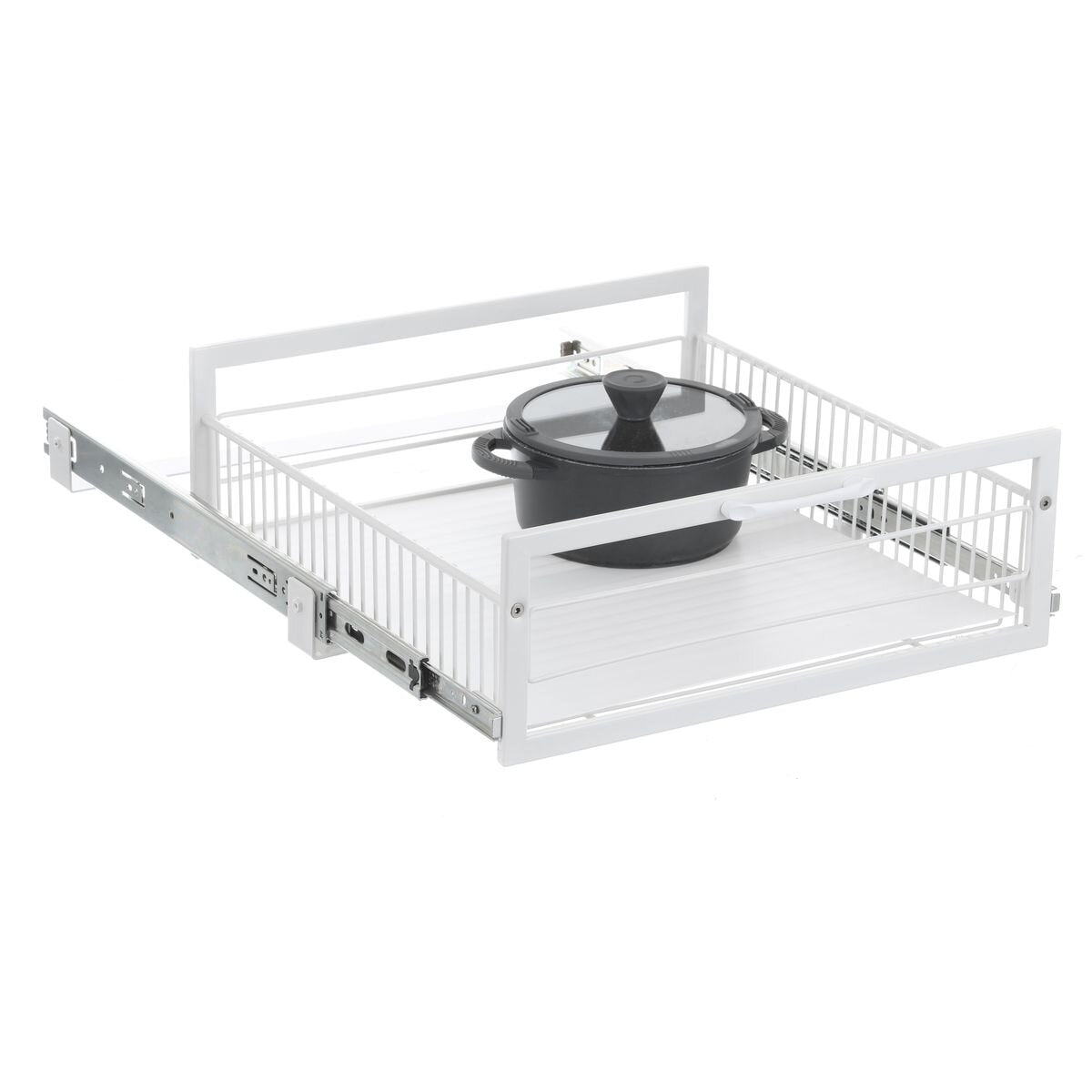 L.T. Williams Pull Out Wire Basket 54.5cm - White - 25kg Capacity - Full Extension Runners - 9707